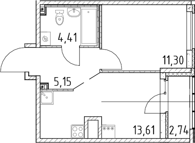 1-комнатная квартира 34.47 м², 6/23 эт., ЖК «Город Первых»